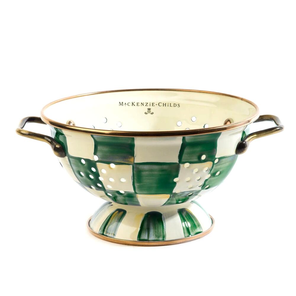 NEW MacKenzie-Childs Emerald Check Small Colander Enamel Strainer 1Qt 89233-1040